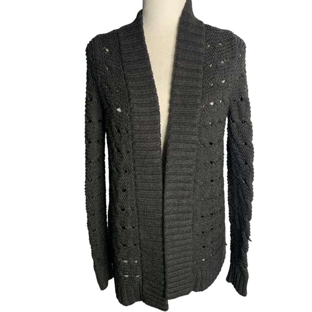 Ann Taylor Chunky Knit Cardigan Sweater S Grey Open Front Loose Long Sleeves